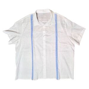 Havana White Blue Stripe Lightweight Flax‎ Cotton  Hawaiian Shirt sz 3X
